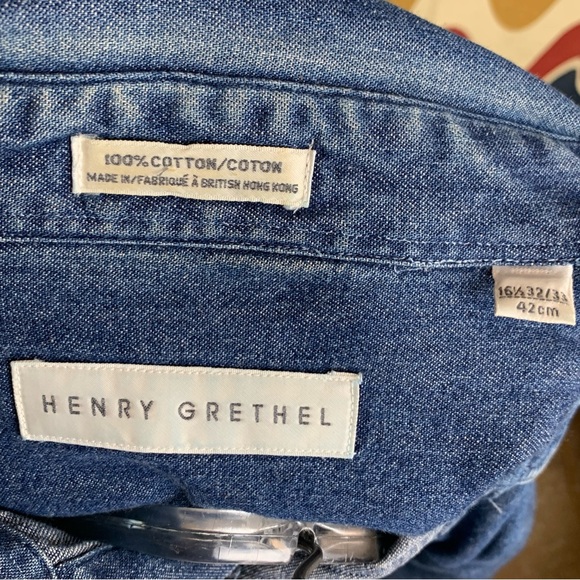 Vintage 90s Henry Grethel Denim Button Down Shirt size 16 1/2 GUC - Picture 5 of 8